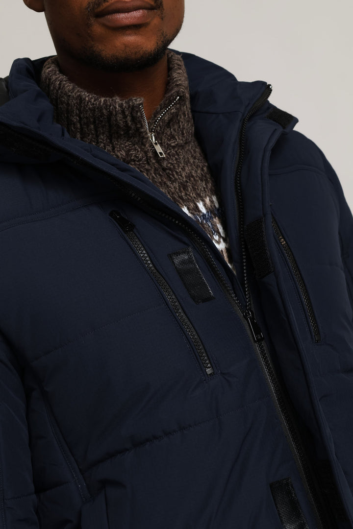 Hooded Zip Pocket Padded Jacket - Navy