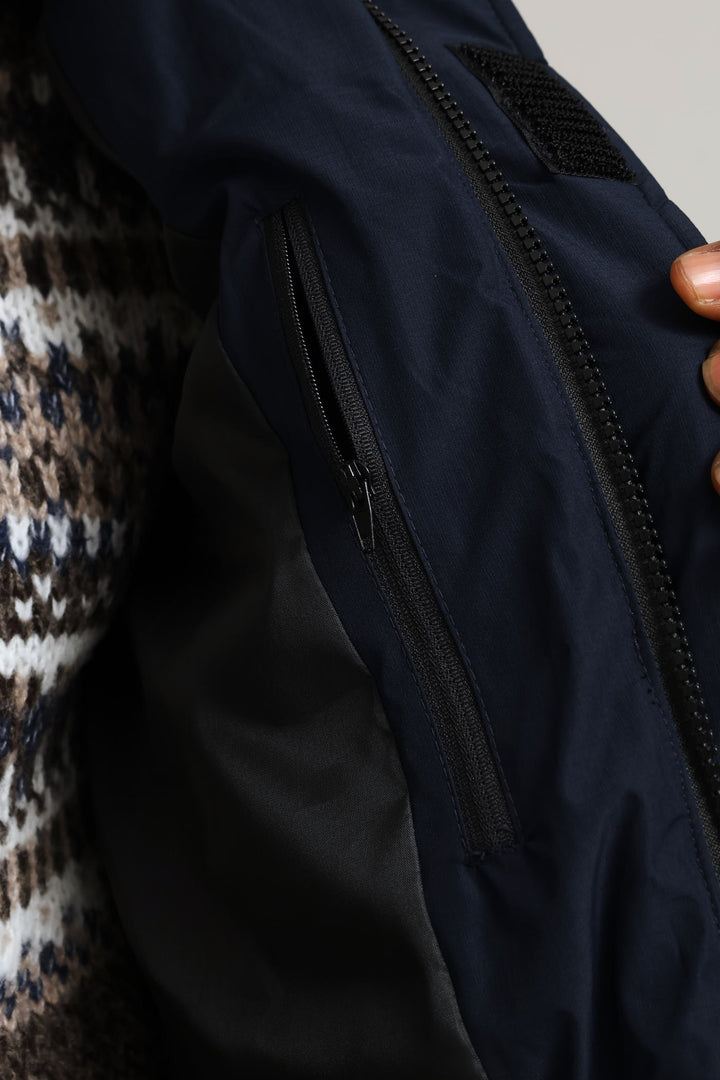 Hooded Zip Pocket Padded Jacket - Navy
