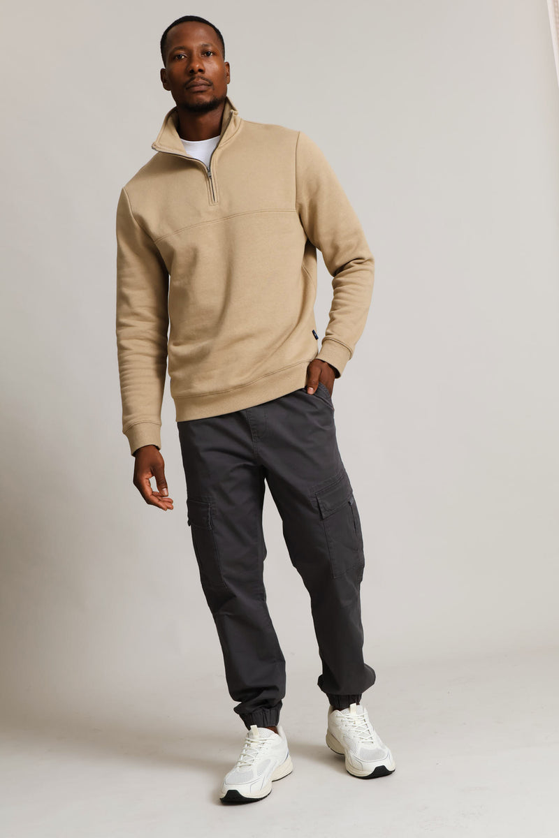 1/4 Zip Fleece Sweat - Taupe