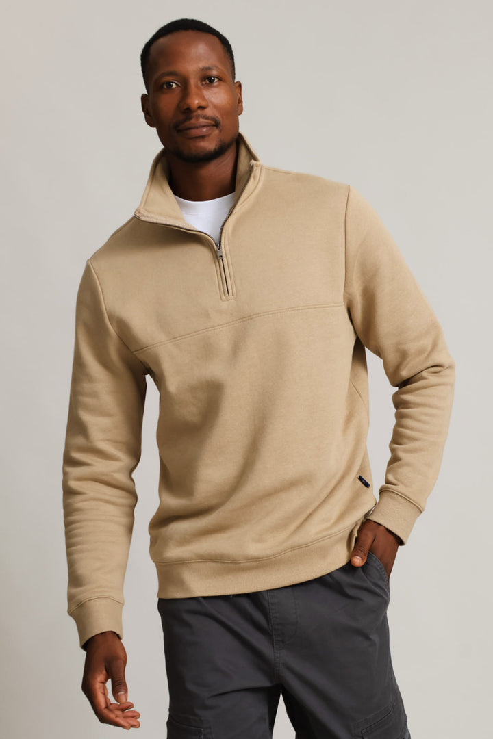 1/4 Zip Fleece Sweat - Taupe