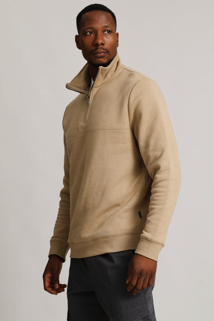 1/4 Zip Fleece Sweat - Taupe