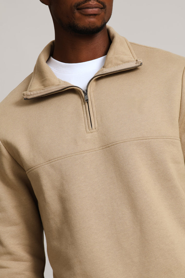 1/4 Zip Fleece Sweat - Taupe