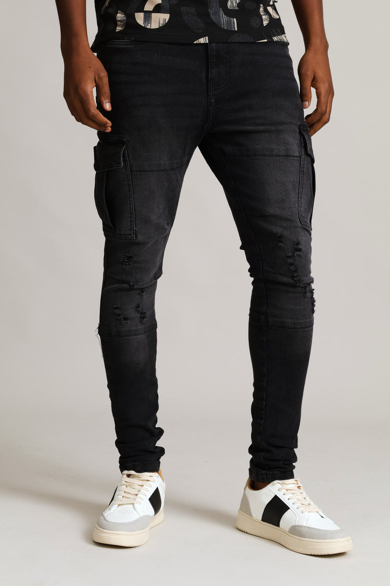 Super Skinny Cargo Denim - Black