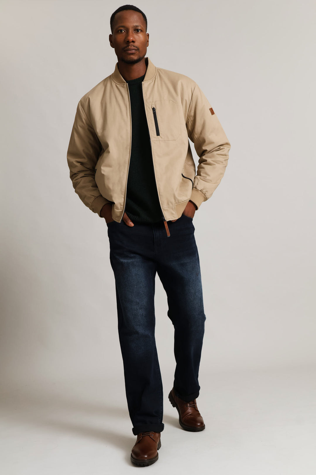 Cotton Bomber Zip Pocket - Taupe