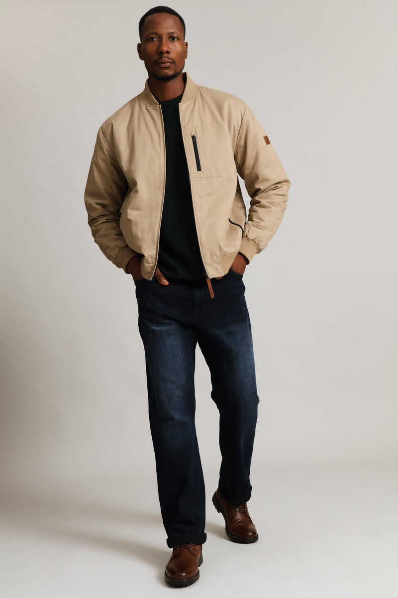 Cotton Bomber Zip Pocket - Taupe