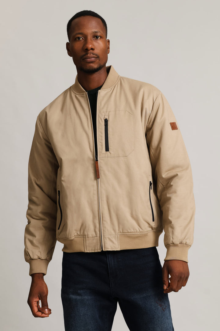 Cotton Bomber Zip Pocket - Taupe