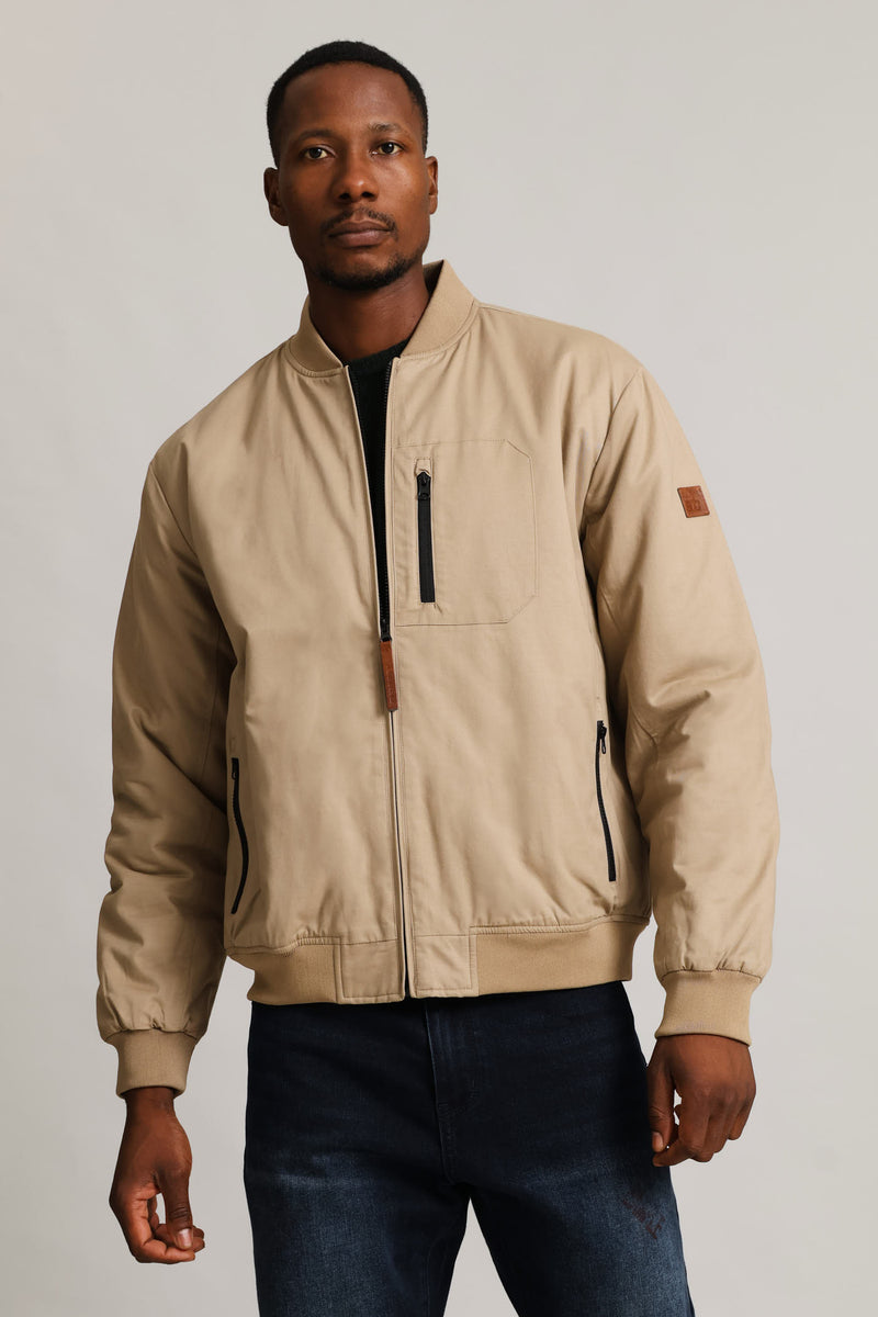 Cotton Bomber Zip Pocket - Taupe