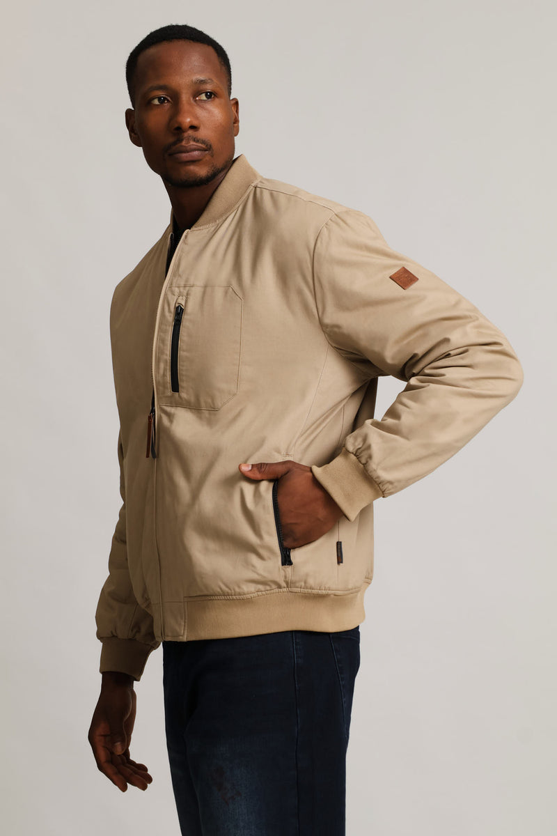 Cotton Bomber Zip Pocket - Taupe