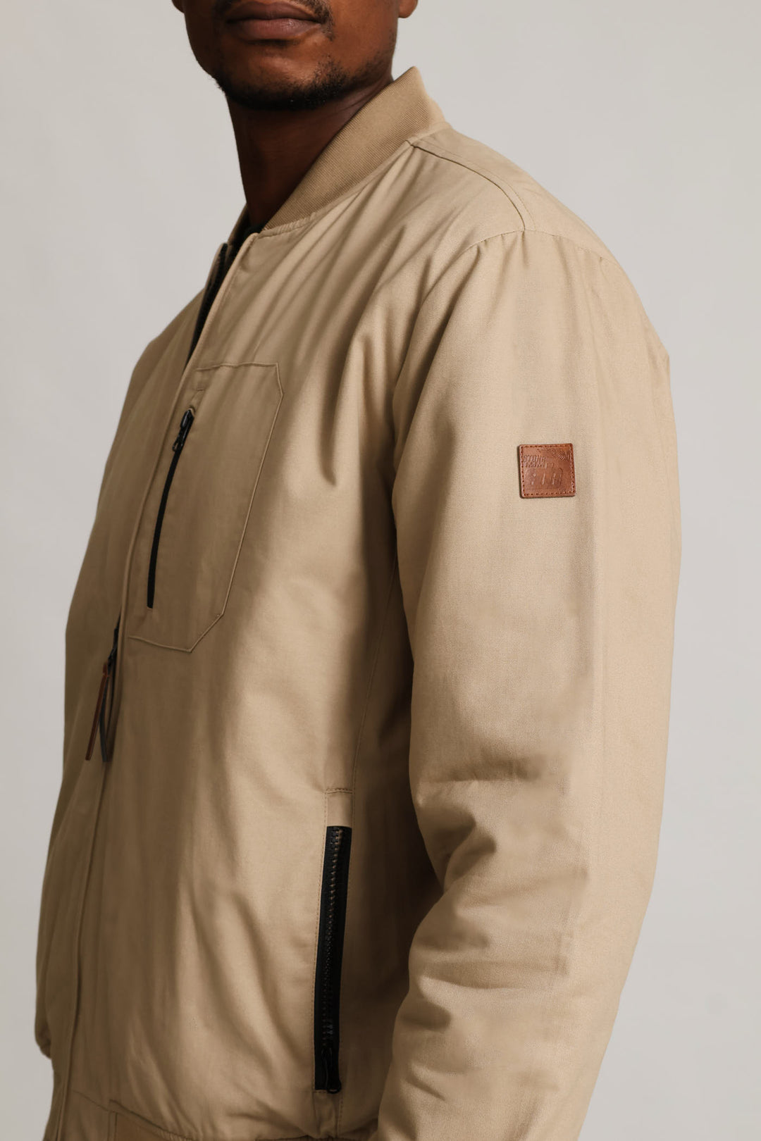 Cotton Bomber Zip Pocket - Taupe