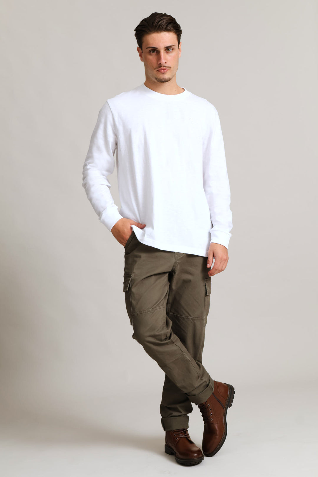 Long Sleeve Slub Crew Tee  - White
