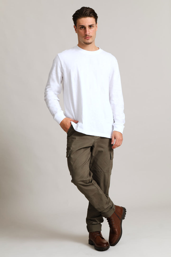 Long Sleeve Slub Crew Tee  - White