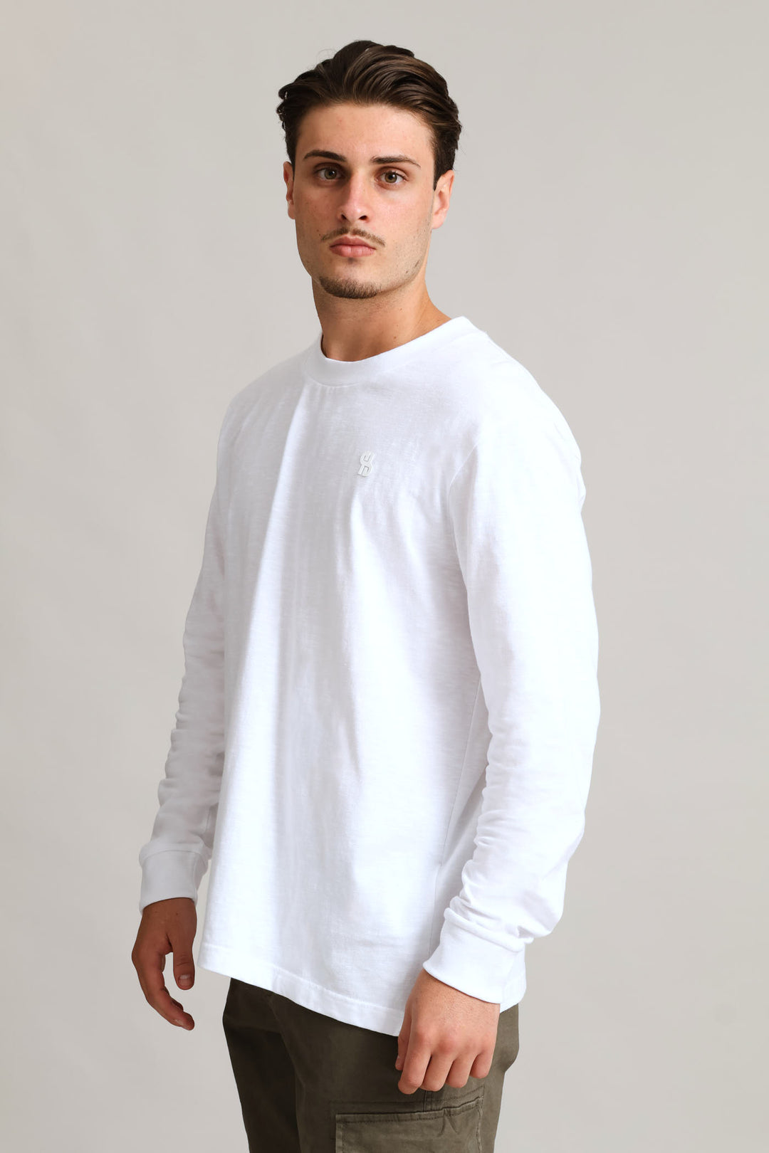 Long Sleeve Slub Crew Tee  - White