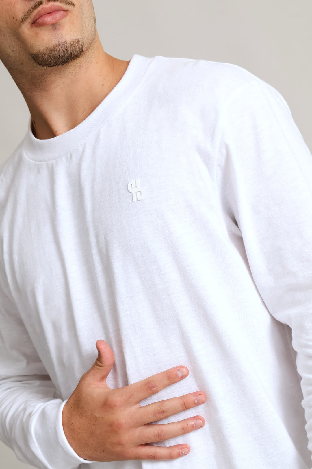 Long Sleeve Slub Crew Tee  - White