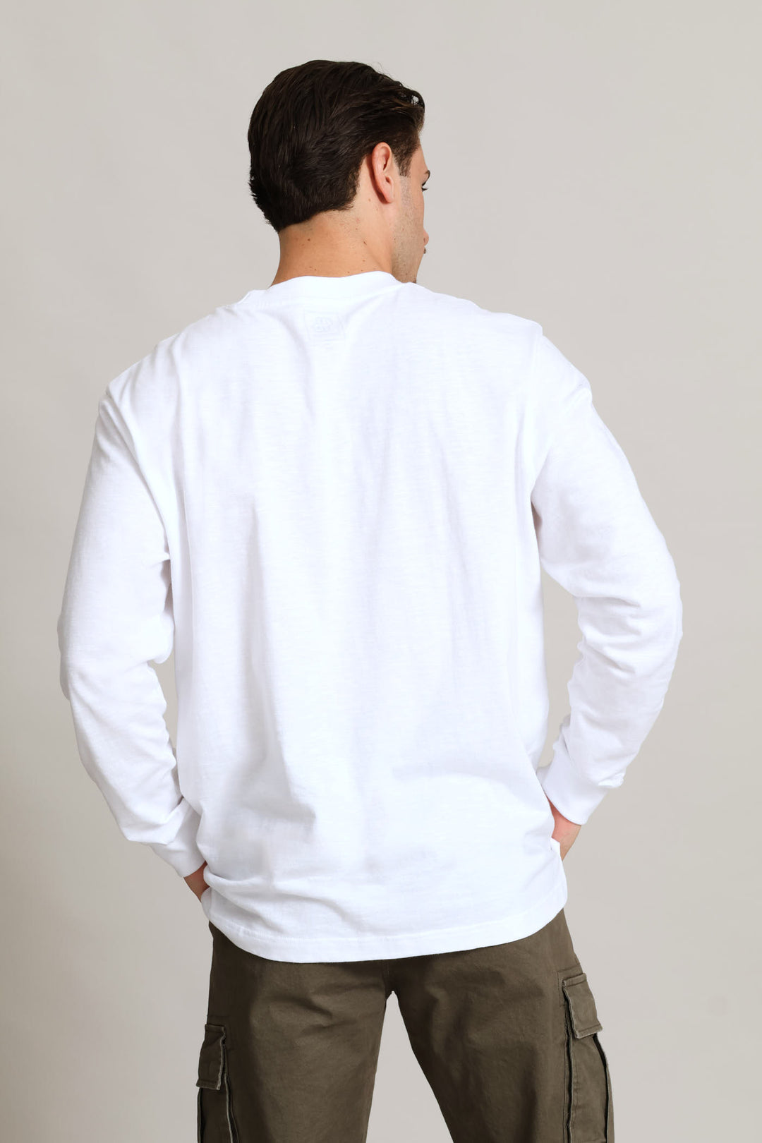 Long Sleeve Slub Crew Tee  - White