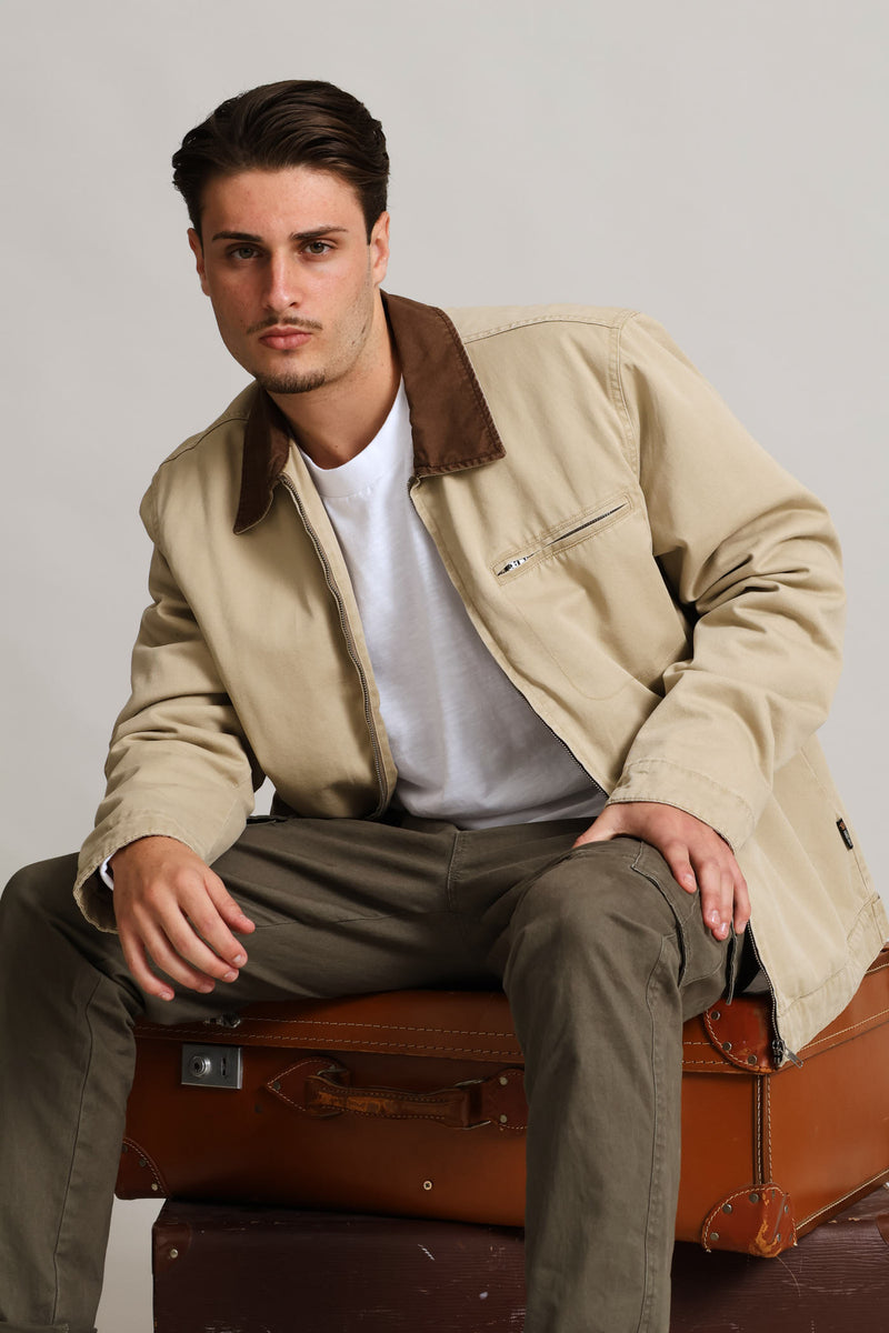 Taupe Cotton Worker Jacket - Taupe