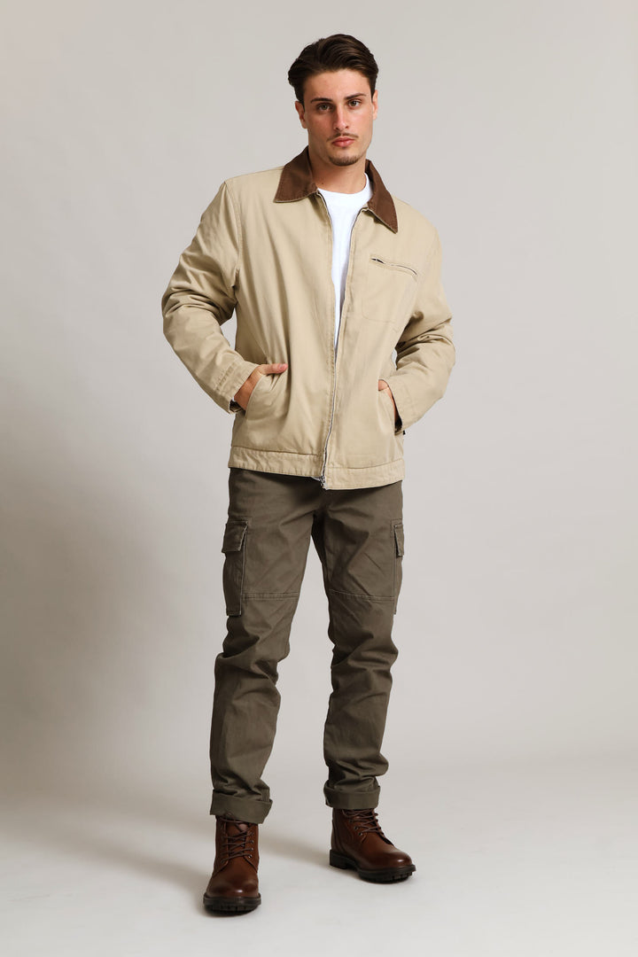 Taupe Cotton Worker Jacket - Taupe