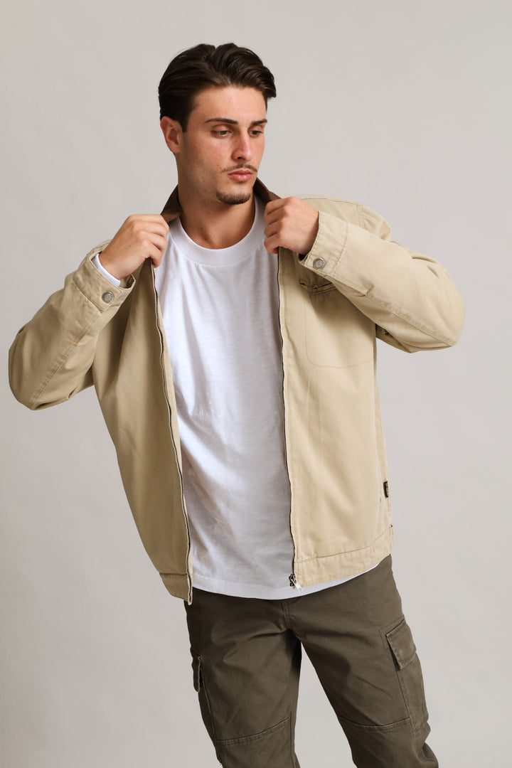 Taupe Cotton Worker Jacket - Taupe