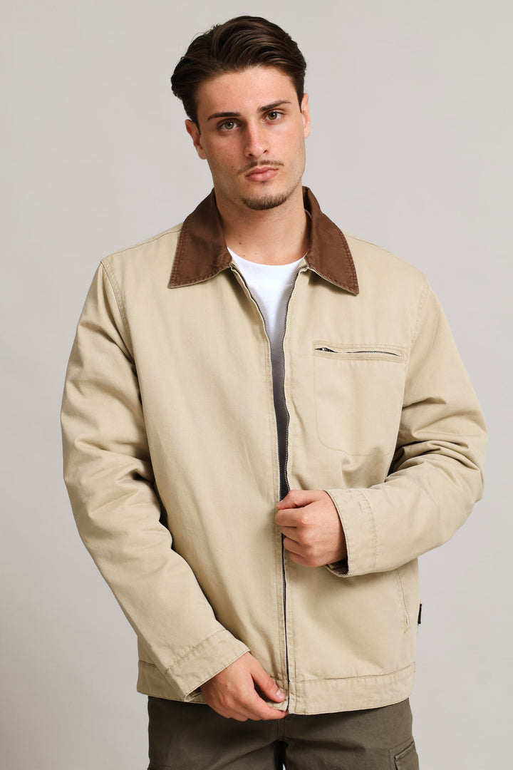 Taupe Cotton Worker Jacket - Taupe