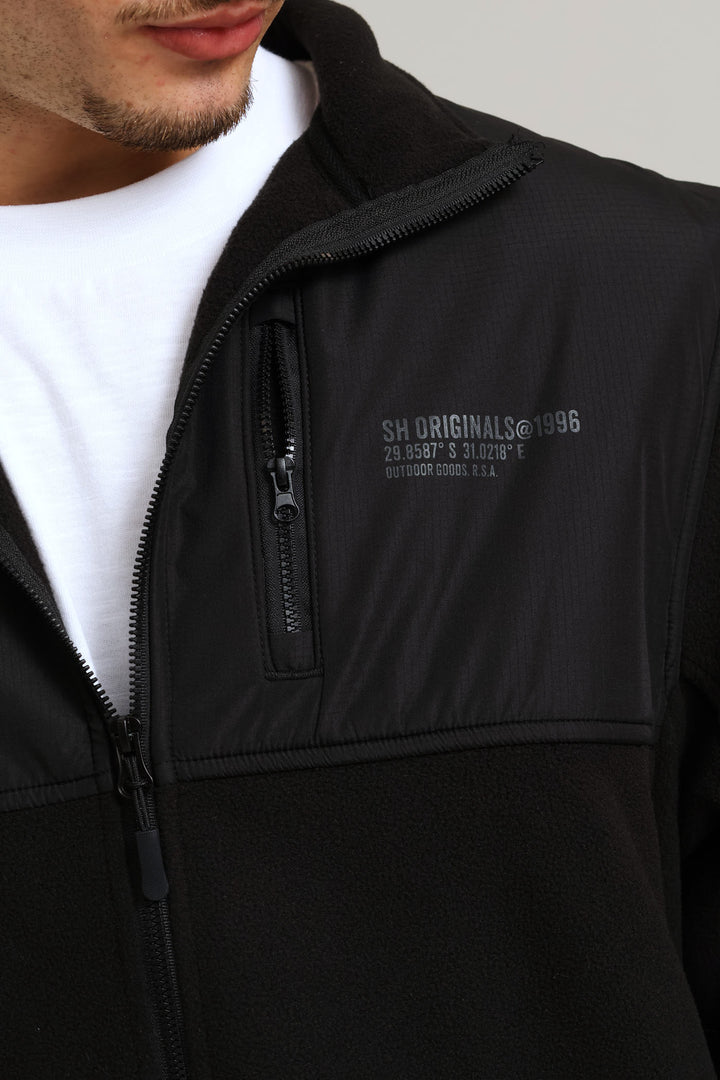 Polar Fleece Nylon Zip Thru - Black