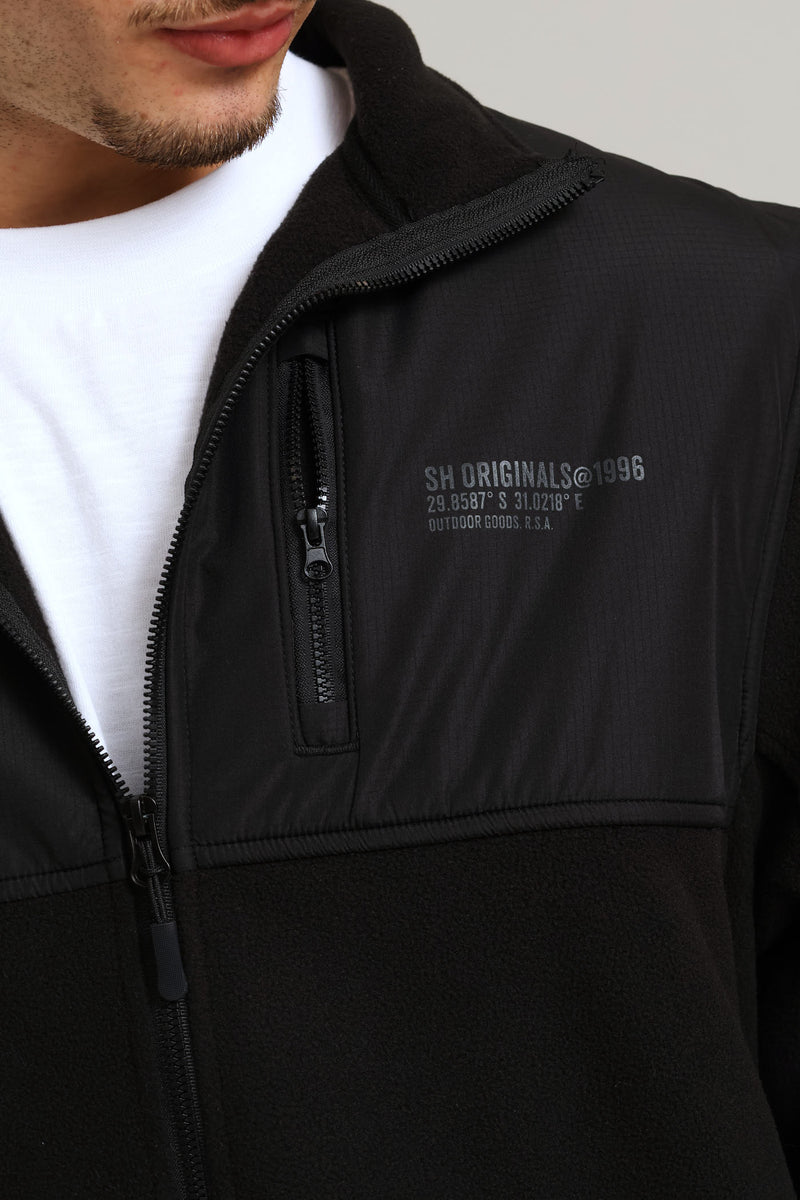 Polar Fleece Nylon Zip Thru - Black