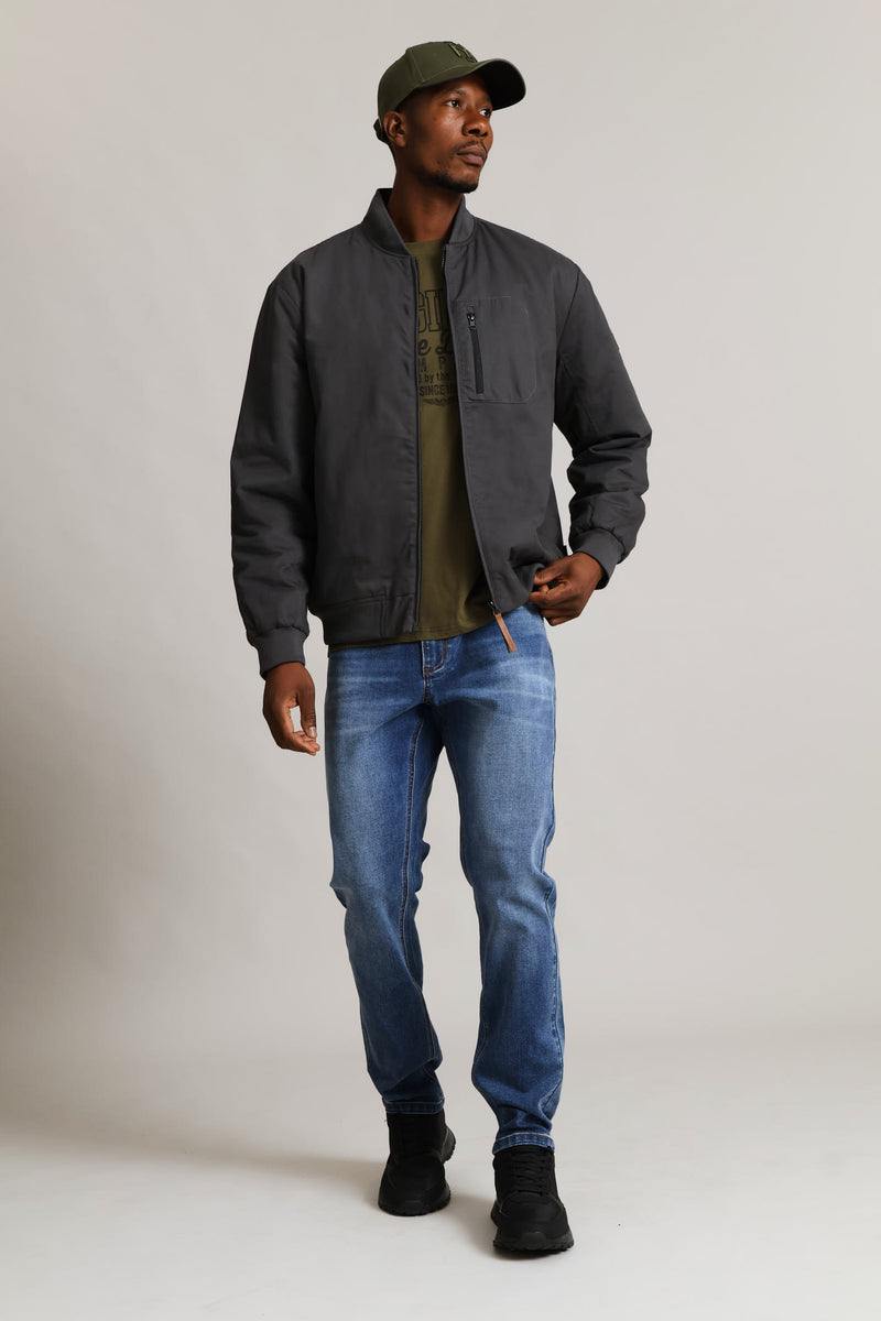 Cotton Bomber Zip Pocket - Charcoal