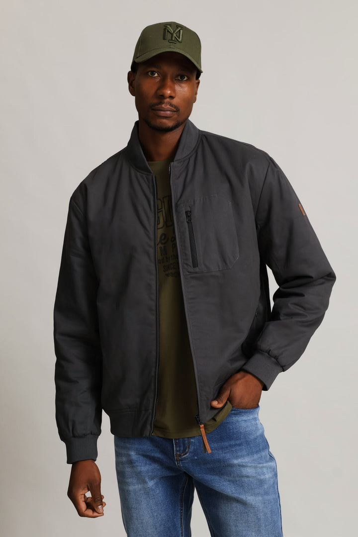 Cotton Bomber Zip Pocket - Charcoal