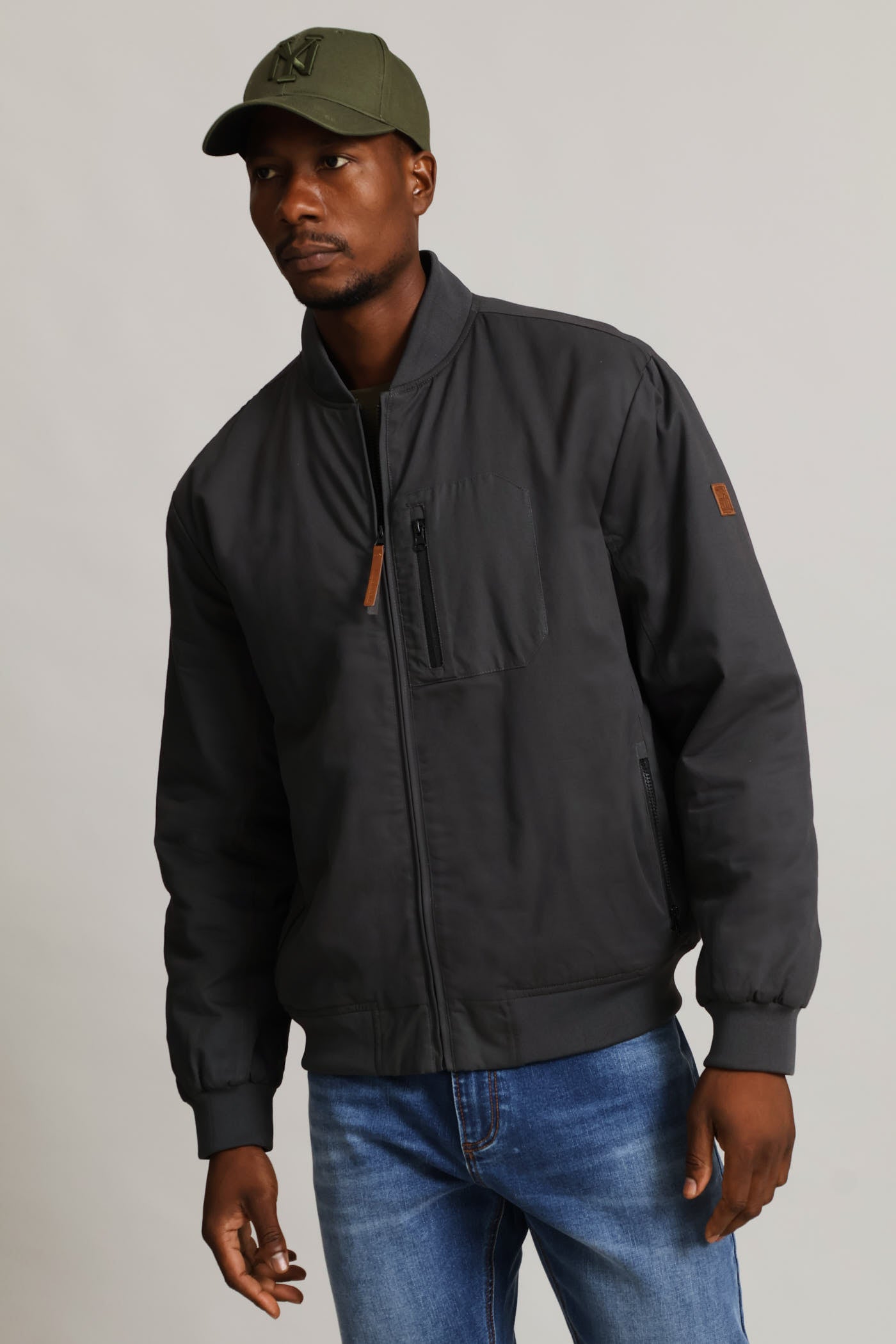 Mens Cotton Bomber Zip Pocket - Charcoal – Edgars