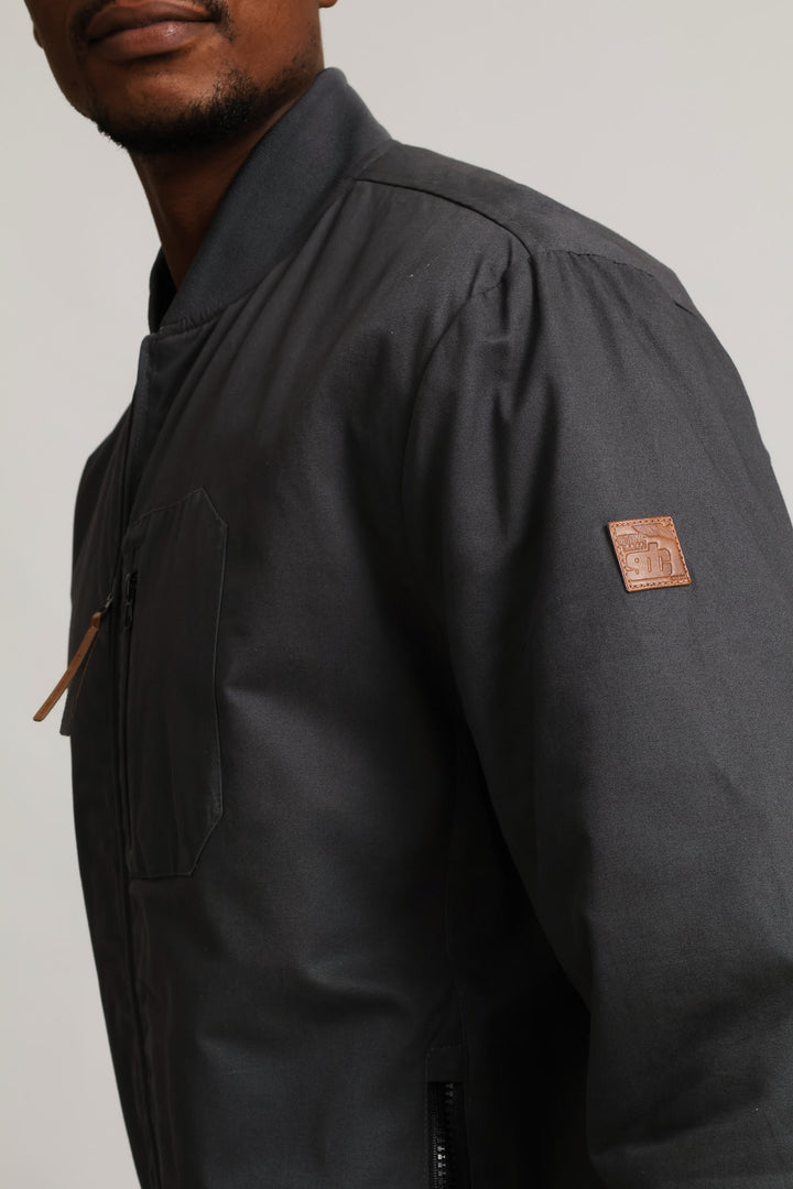 Cotton Bomber Zip Pocket - Charcoal