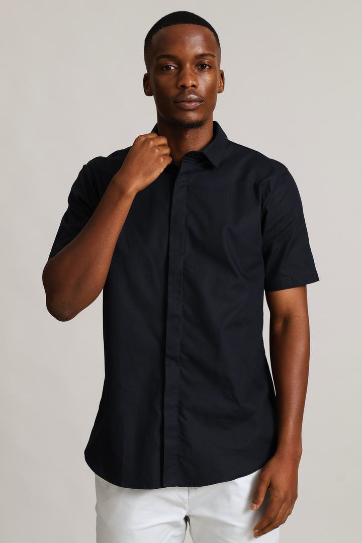 Slim Concealed Textured Shirt - Black
