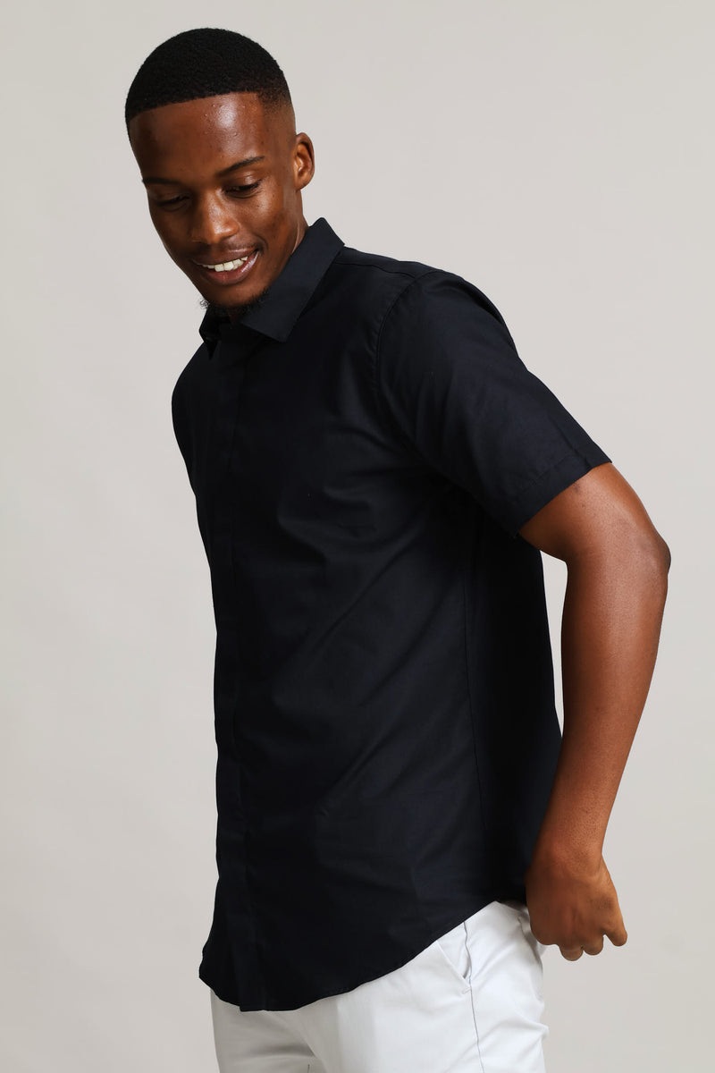 Slim Concealed Textured Shirt - Black