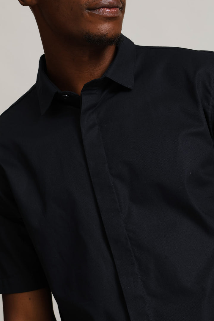 Slim Concealed Textured Shirt - Black