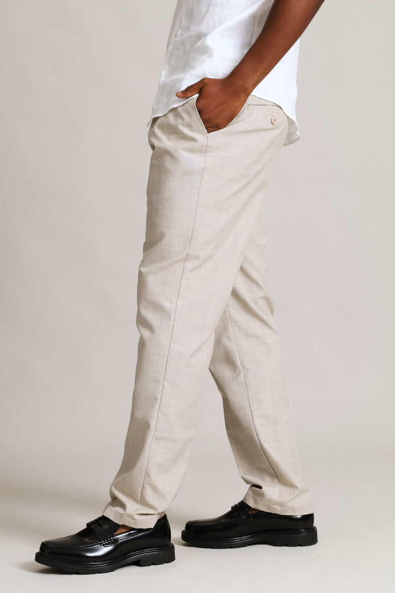 Check Pull On Trouser - Brown