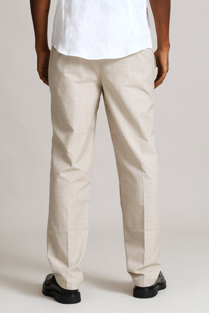 Check Pull On Trouser - Brown