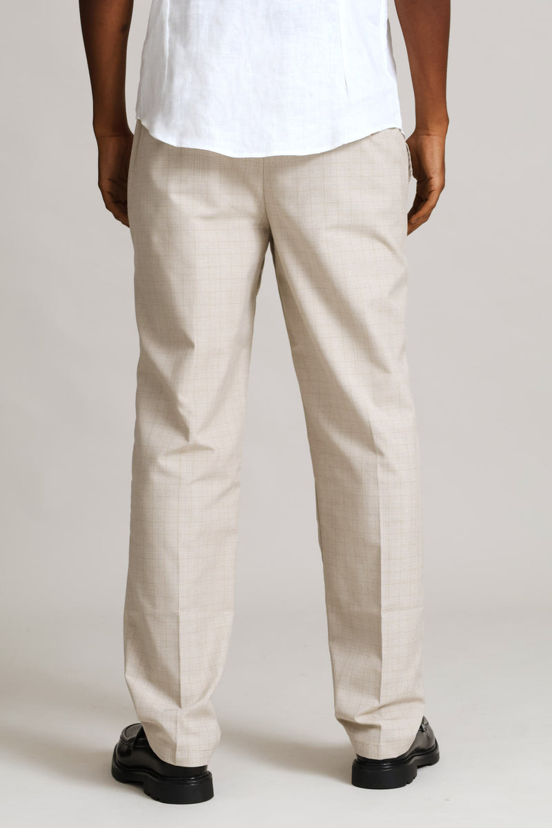 Check Pull On Trouser - Brown