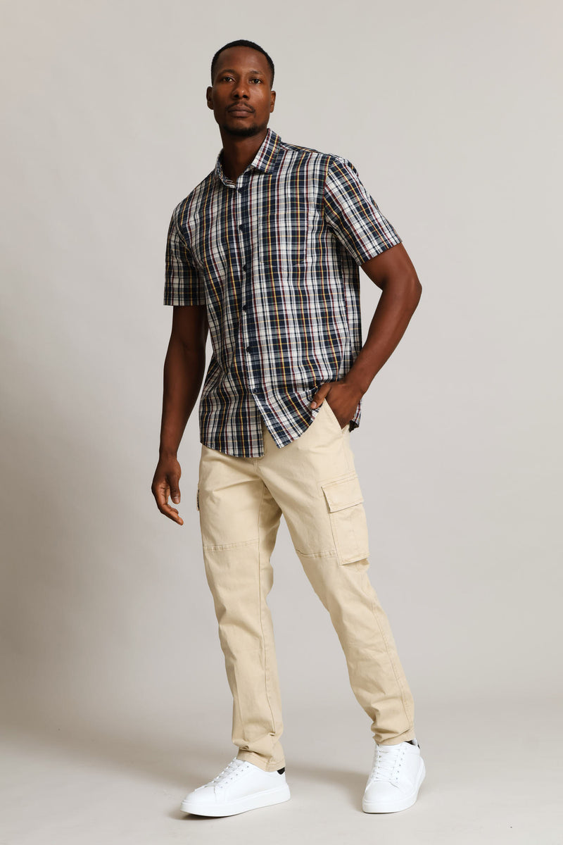 Short Sleeve Check Button Down Shirt - Multi