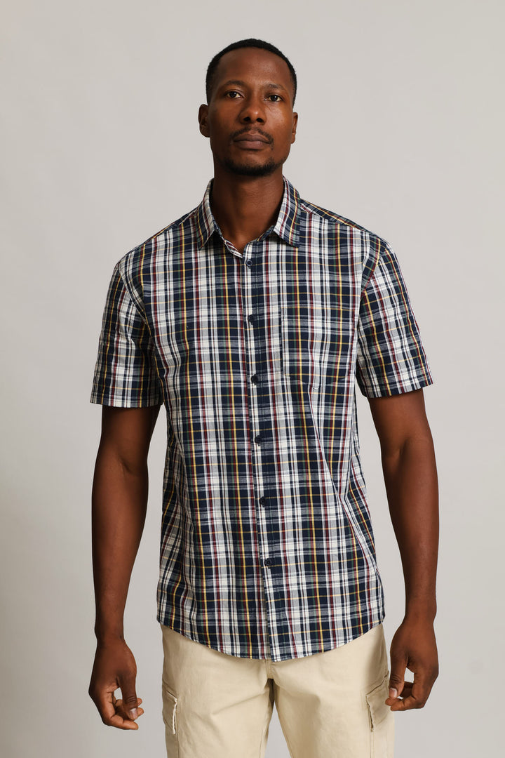 Short Sleeve Check Button Down Shirt - Multi