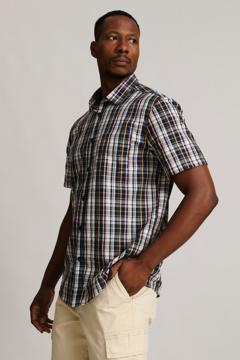 Short Sleeve Check Button Down Shirt - Multi