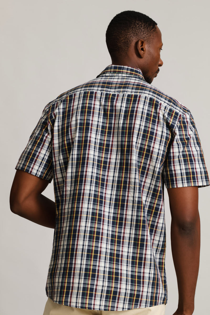 Short Sleeve Check Button Down Shirt - Multi