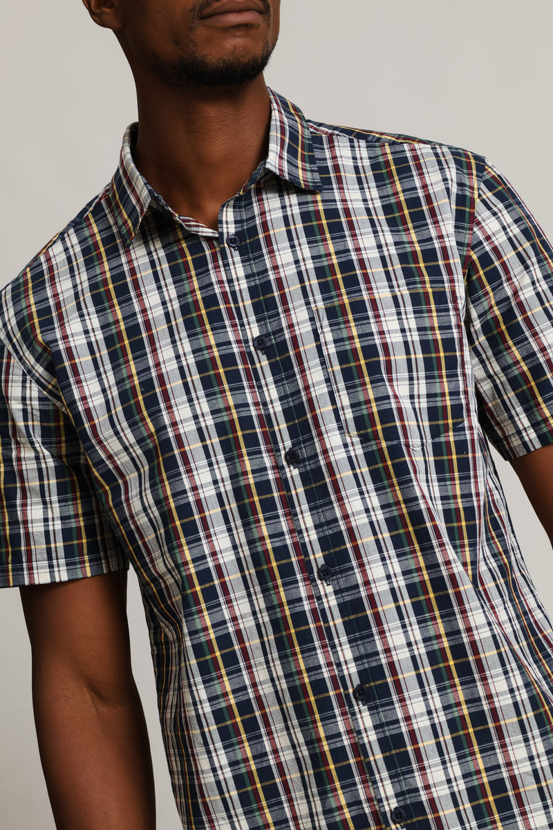 Short Sleeve Check Button Down Shirt - Multi
