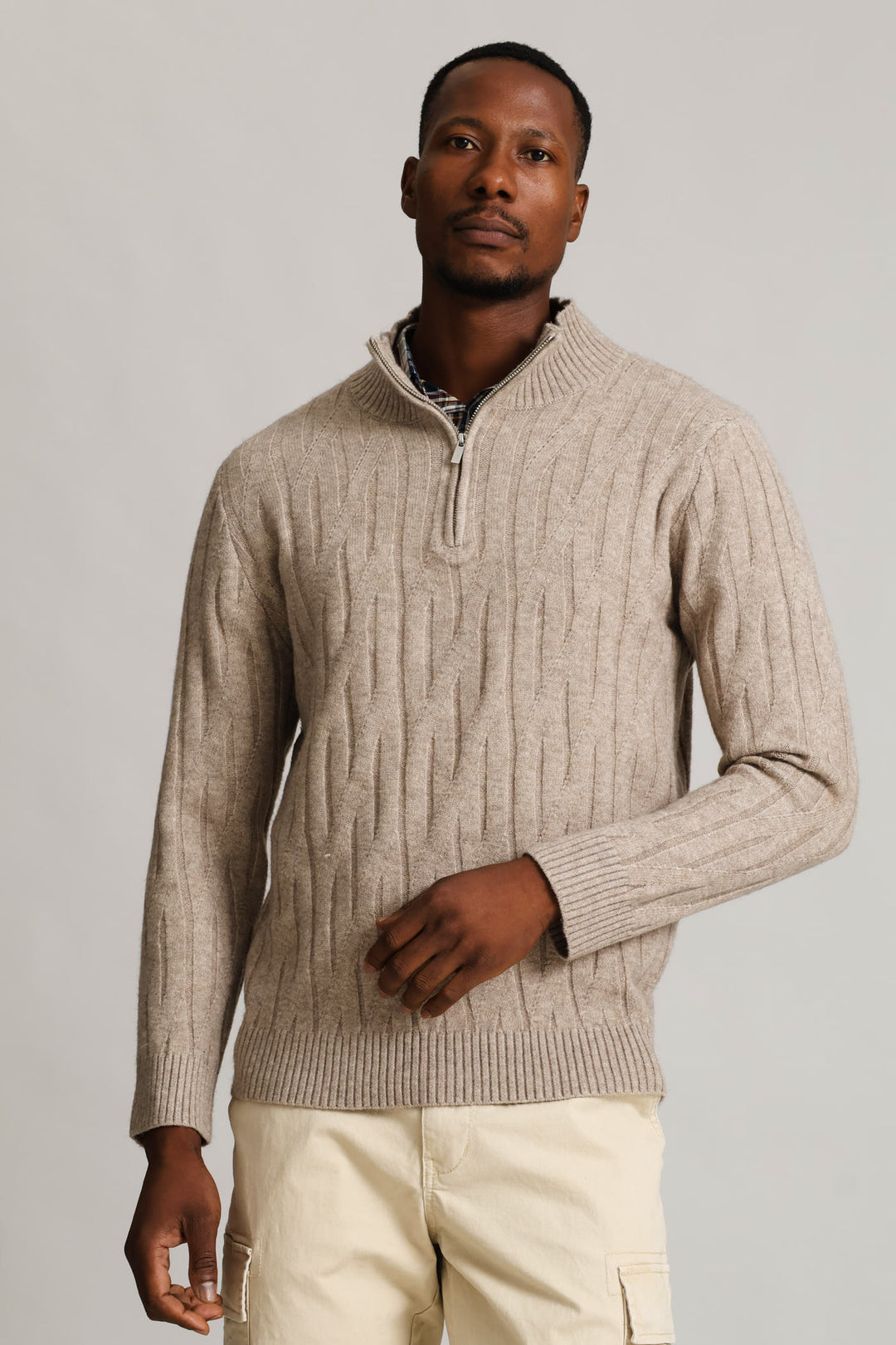 Stitch 1/4 Zip Knitwear - Taupe