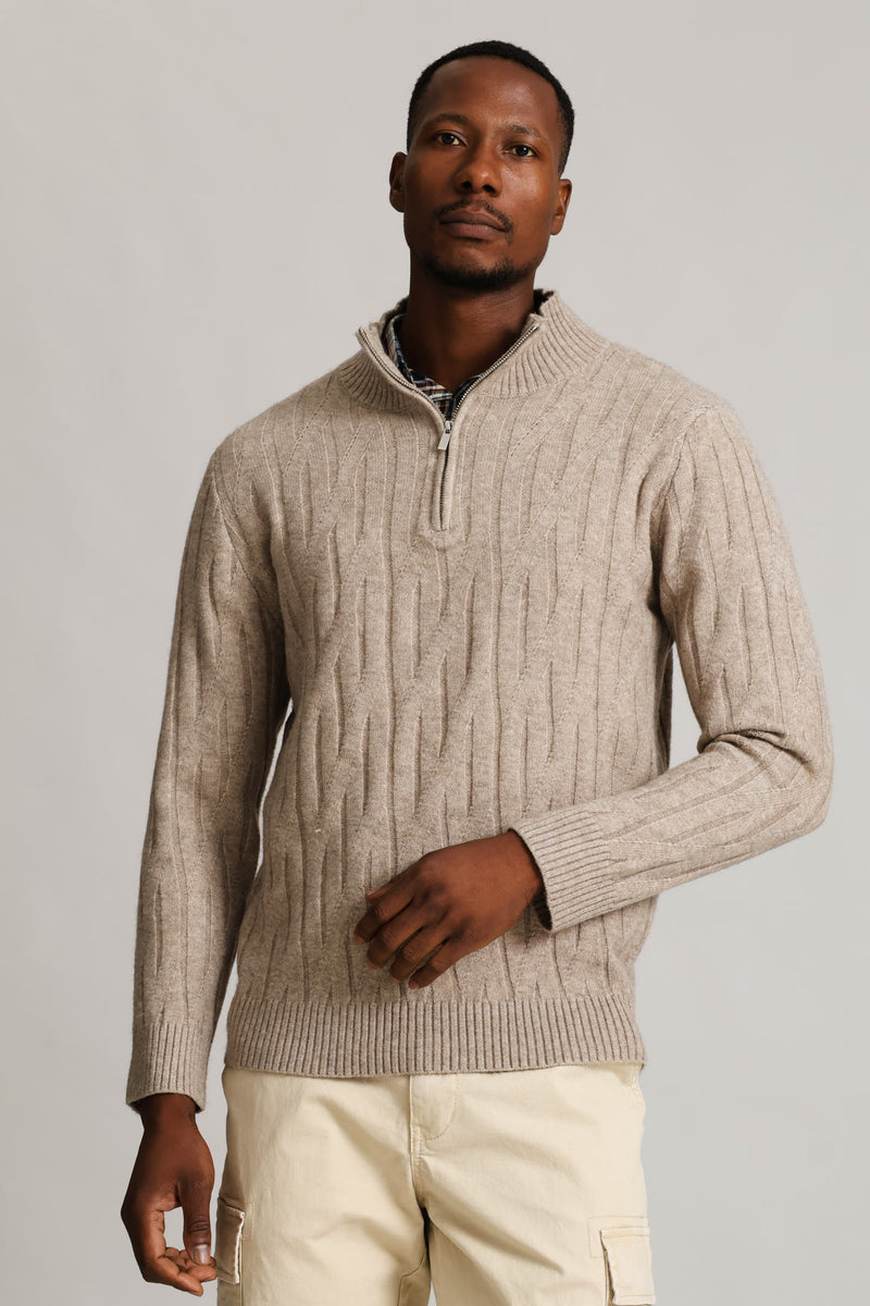 Stitch 1/4 Zip Knitwear - Taupe