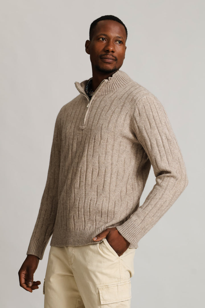 Stitch 1/4 Zip Knitwear - Taupe