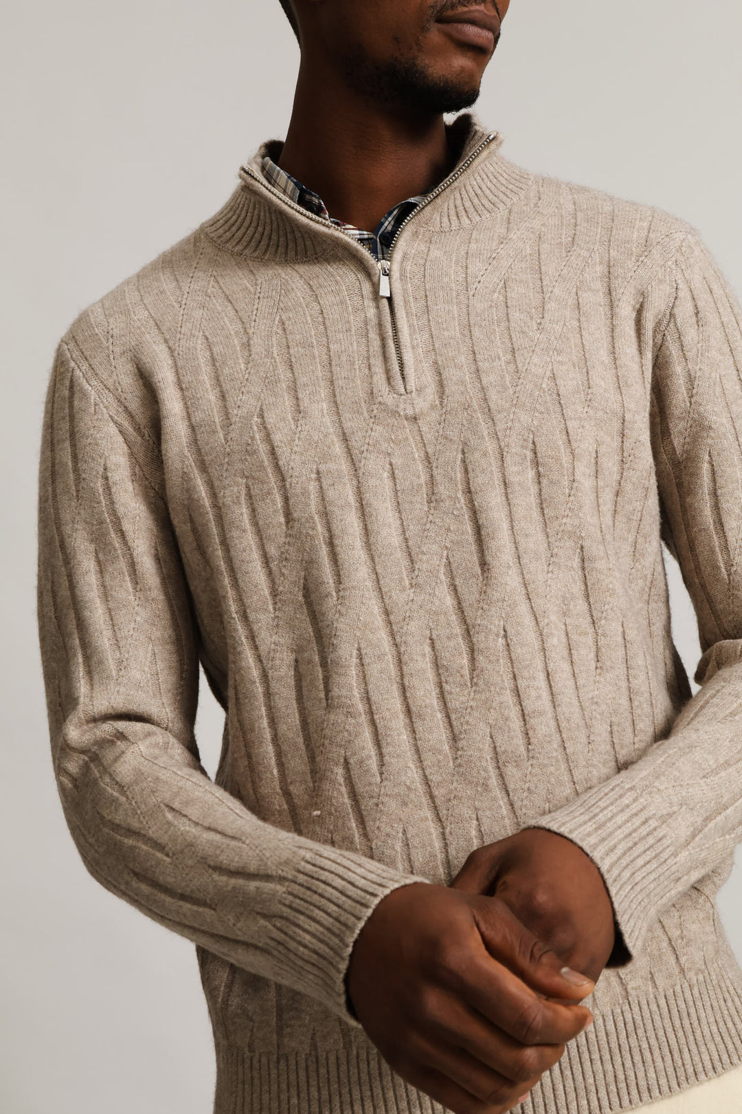 Stitch 1/4 Zip Knitwear - Taupe