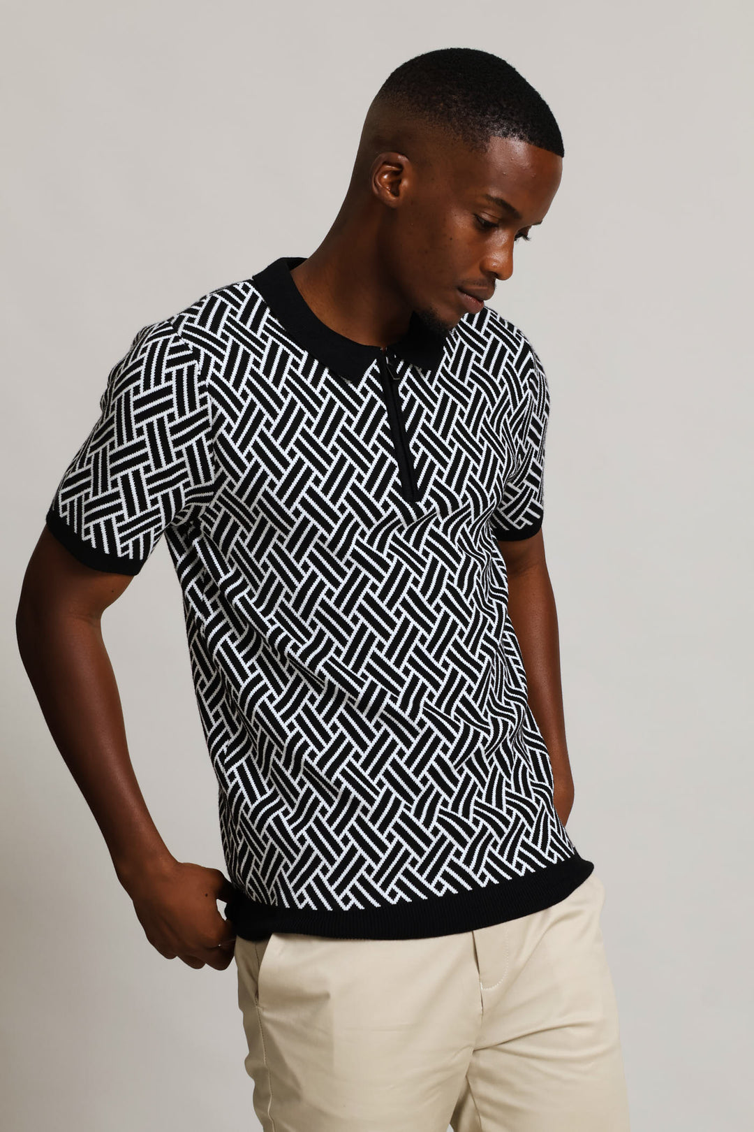 Knit Monochrome Golfer - Black/White