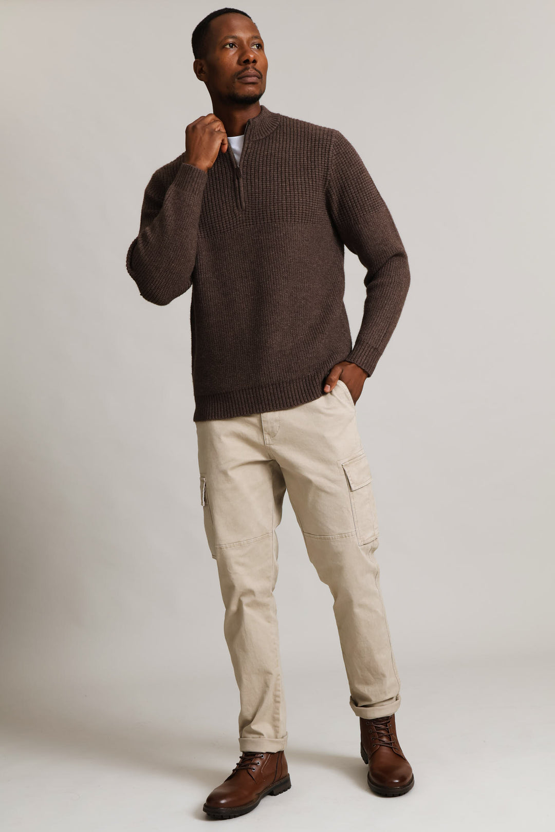 1/4 Zip Knitwear - Chocolate