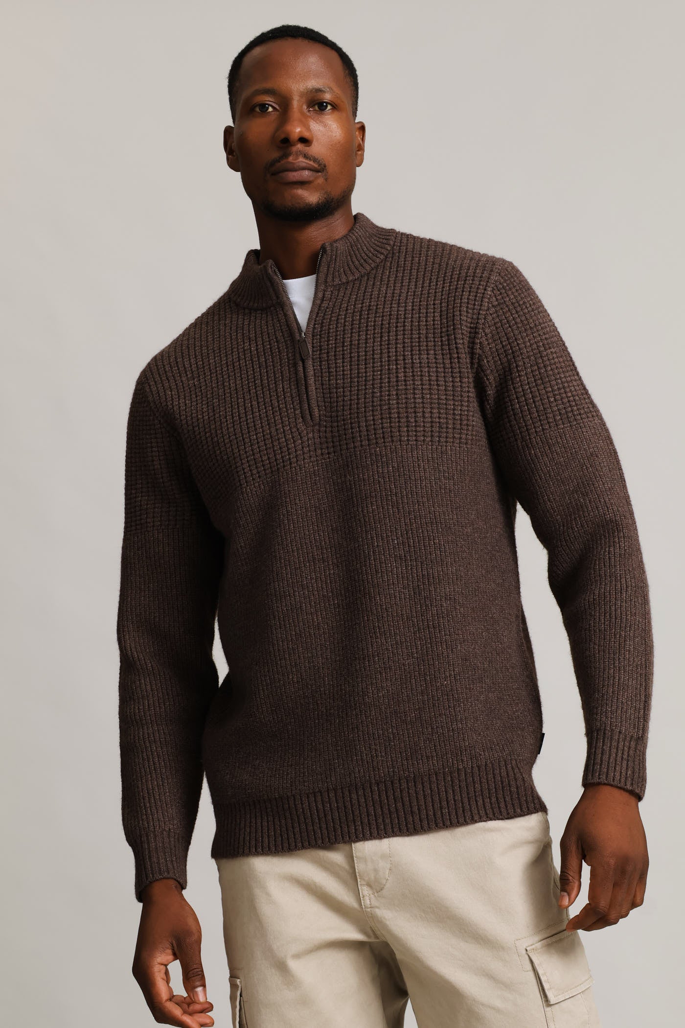 Mens 1/4 Zip Knitwear - Chocolate – Edgars
