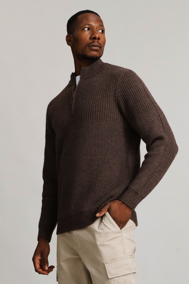 1/4 Zip Knitwear - Chocolate