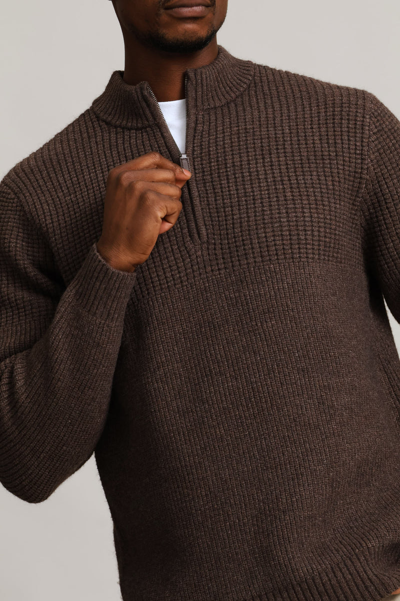 1/4 Zip Knitwear - Chocolate