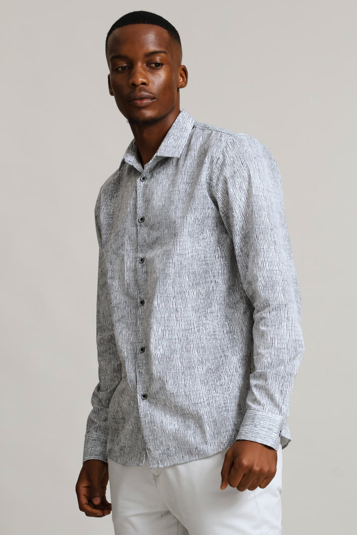 Longsleeve Abstract Stripes Printed Shirt - Black