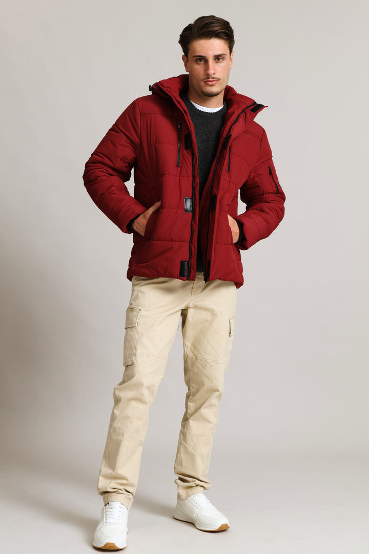 Hooded Zip Pocket Padded - Dk Red